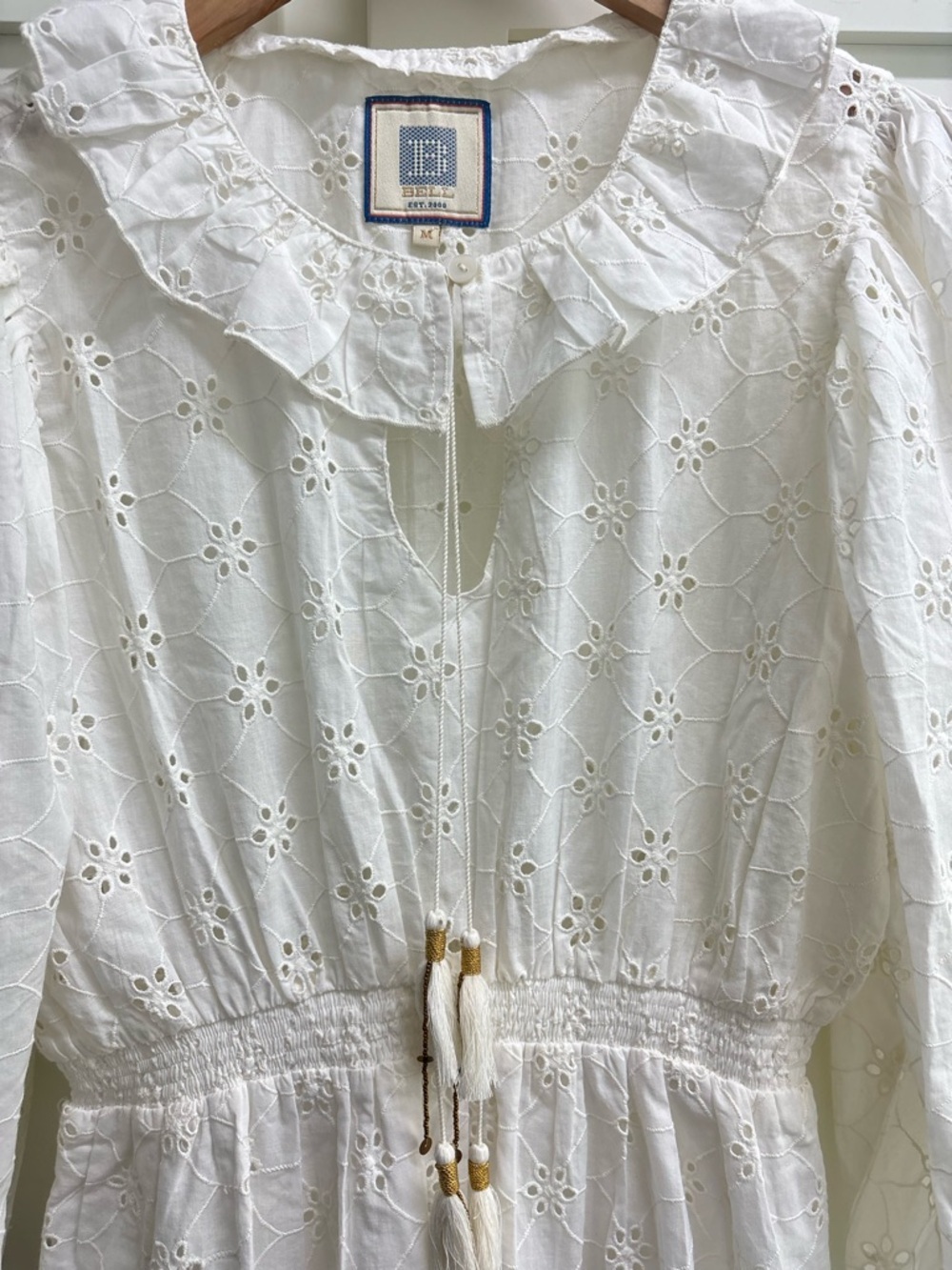 Alicia Bell Eyelet Dress medium White Boho Cottagecore Mini Ruffle Tiered - Picture 11 of 11